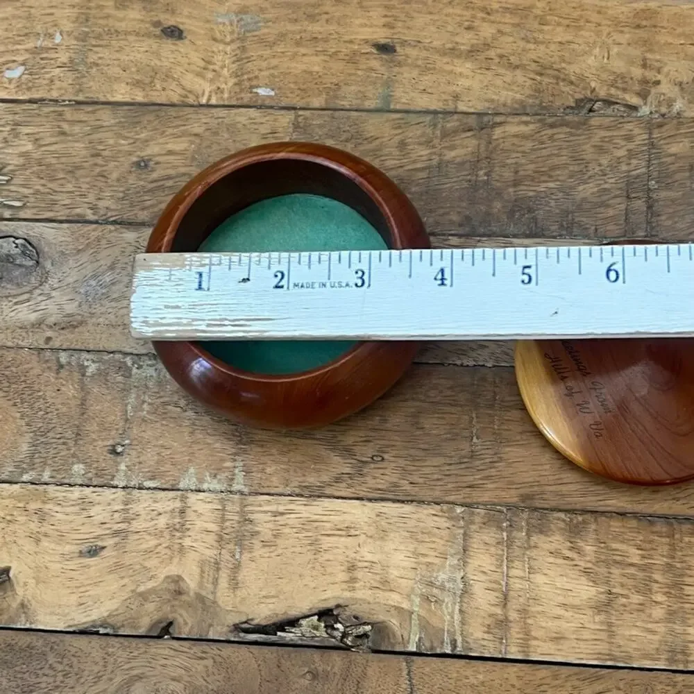 Hand Turned Round Wooden Stone Bowl Lidded Container 3.7